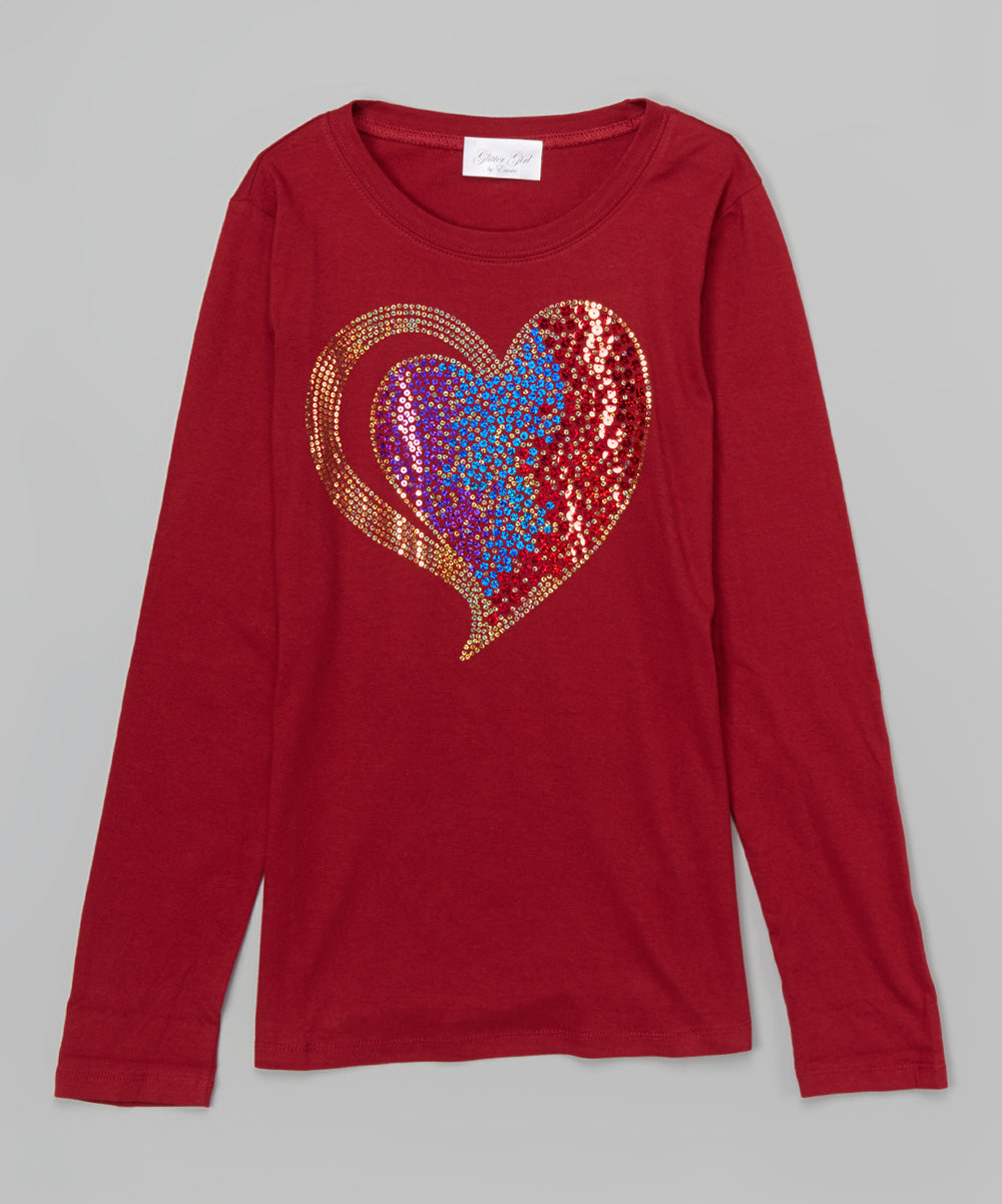 Girls Long Sleeve Top - Sequin Heart