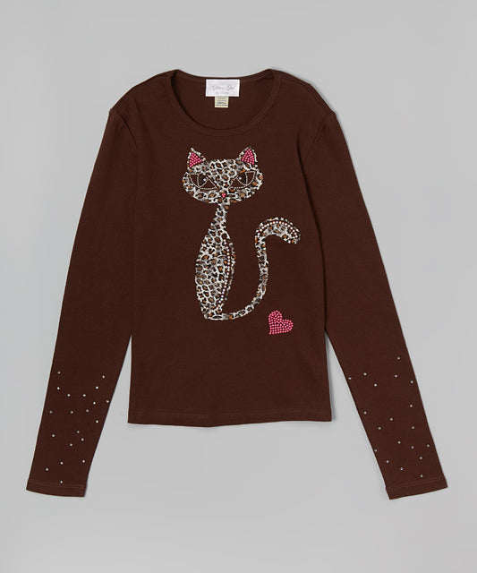 Girls Long Sleeve Top - Leopard Cat