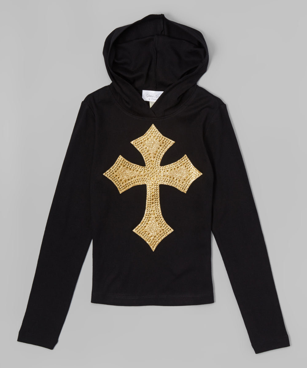 Girls Long Sleeve Top - Hoodie - Gold Cross