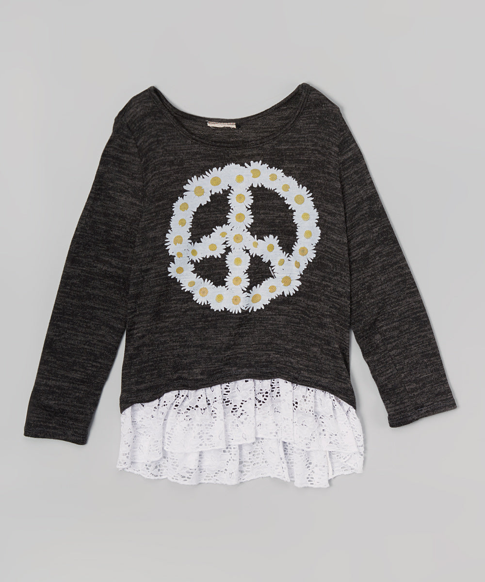 Girls Long Sleeve Top - Daisy Peace Sign