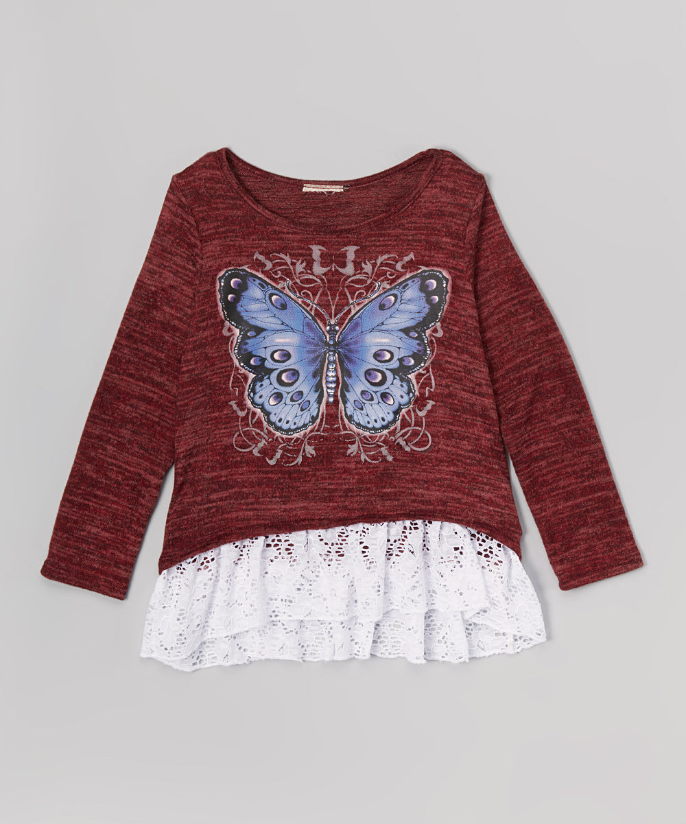 Girls Long Sleeve Top - Sweater - Butterfly