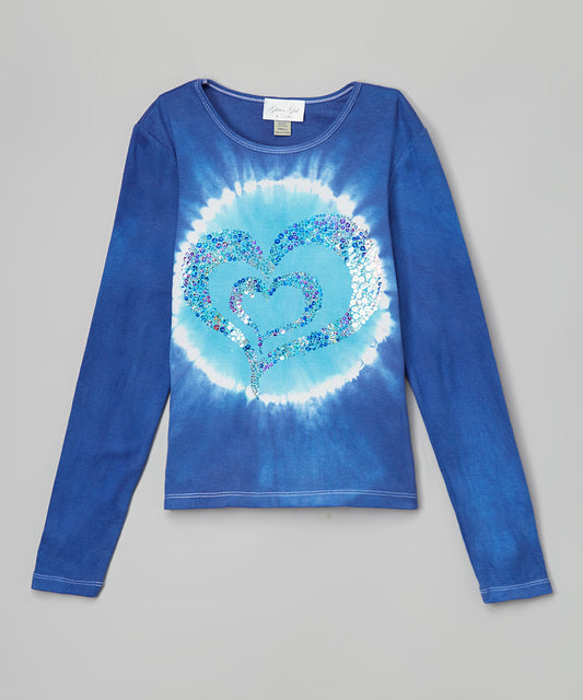 Girls Long Sleeve Top - Sequin Double Hearts