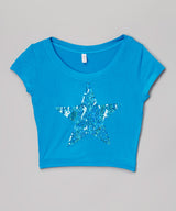 Girls Top Short Sleeve Top- Sequin Star