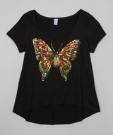 Girls Top Short Sleeve Hi Low - Sequin Butterfly