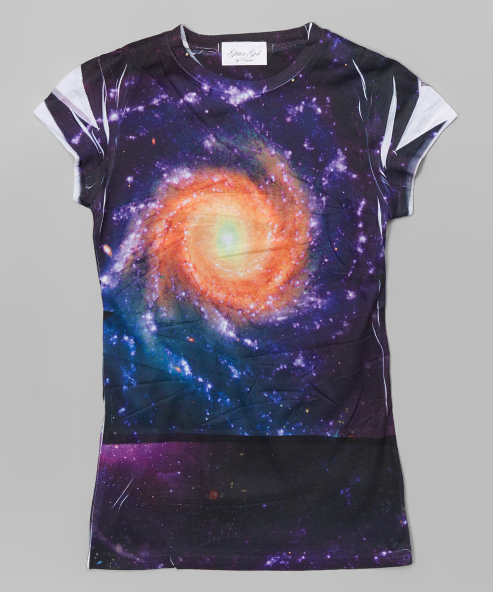 Girls Top Short Sleeve T Shirt - Space Graphic