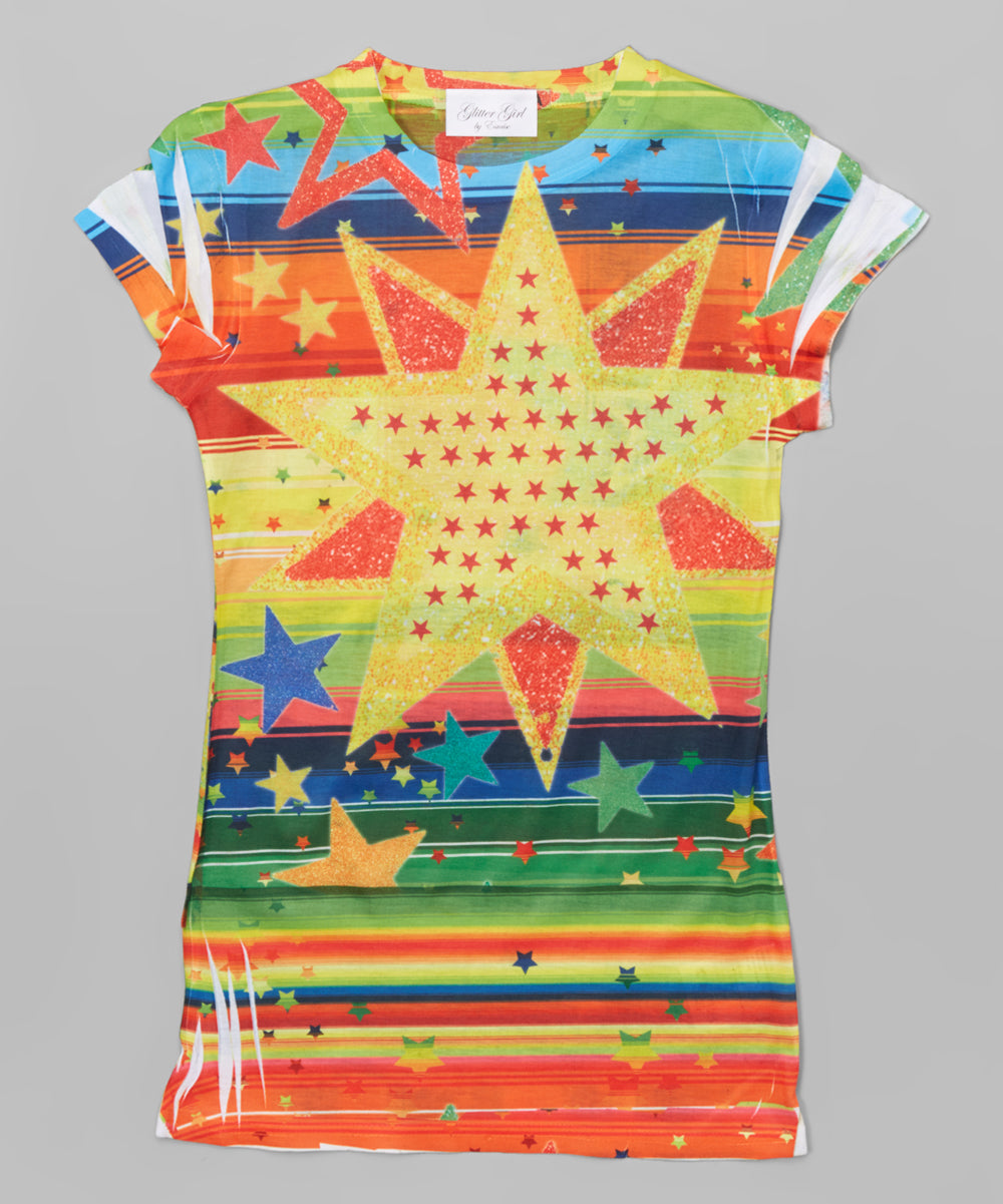 Girls Top Short Sleeve T Shirt - Star Burst