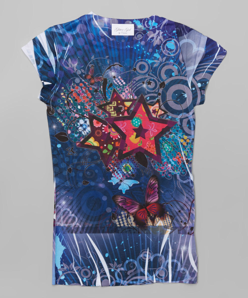 Girls Top Short Sleeve T Shirt - Allover Graphic Print