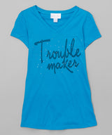Girls Top Short Sleeve V Neck - Trouble Maker