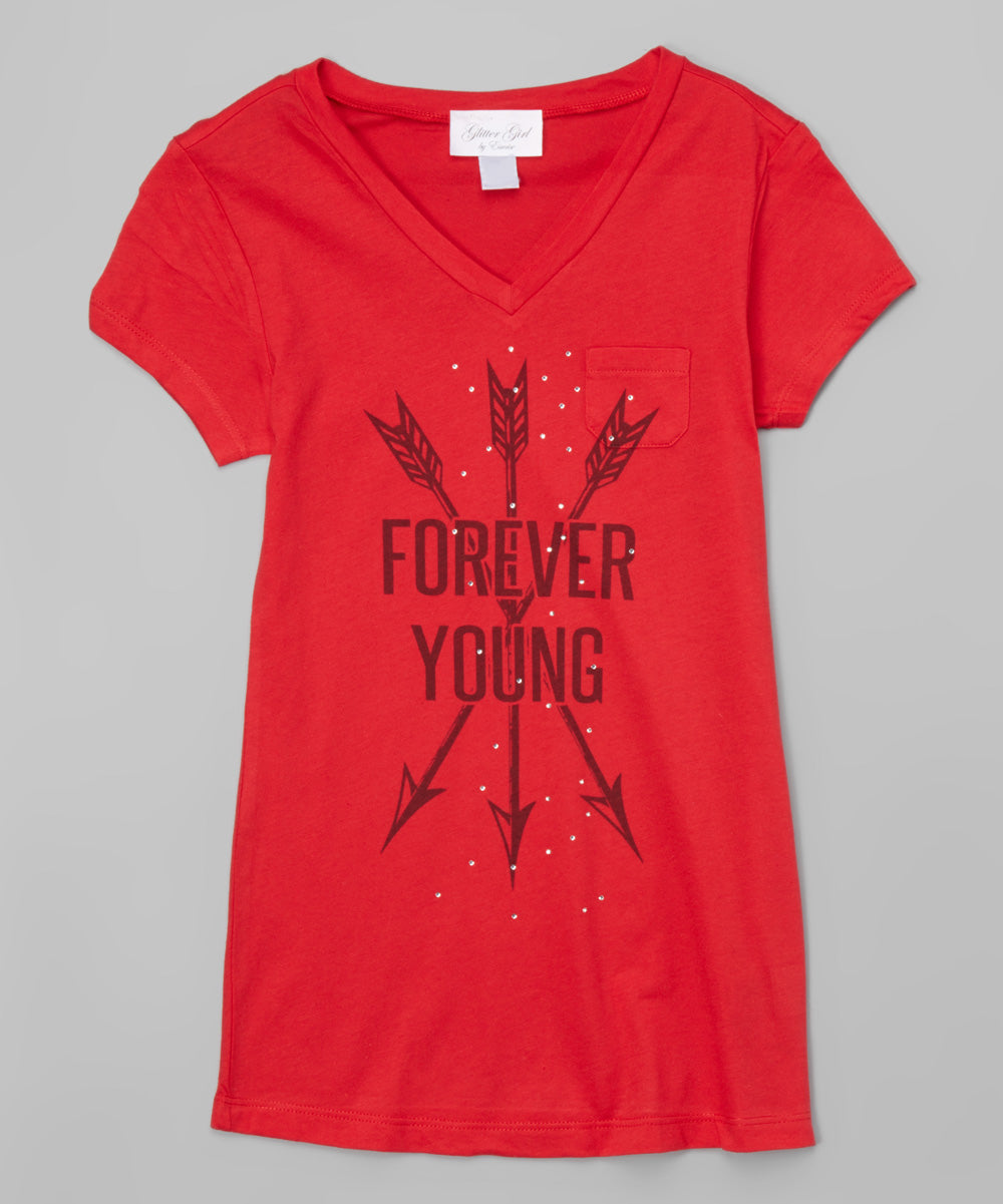 Girls Top Short Sleeve V Neck - Forever Young