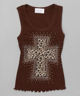 Girls Sleeveless Top - Leopard Cross