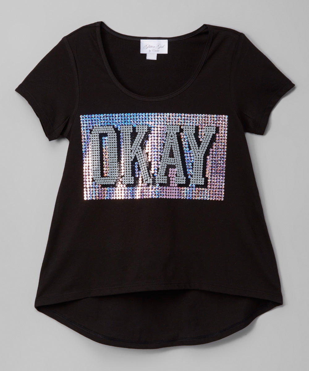 Girls Short Sleeve Top- Sequin Okay