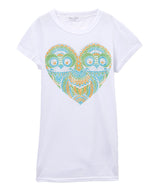 Girls Top Short Sleeve T Shirt - Heart/Owls