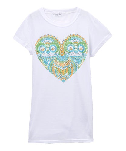 Girls Top Short Sleeve T Shirt - Heart/Owls