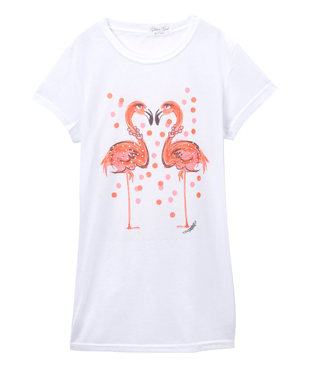 Girls Top Short Sleeve T Shirt - Flamingos