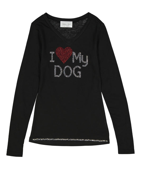 Girls Long Sleeve Top - I Heart My Dog By Glitter Girl