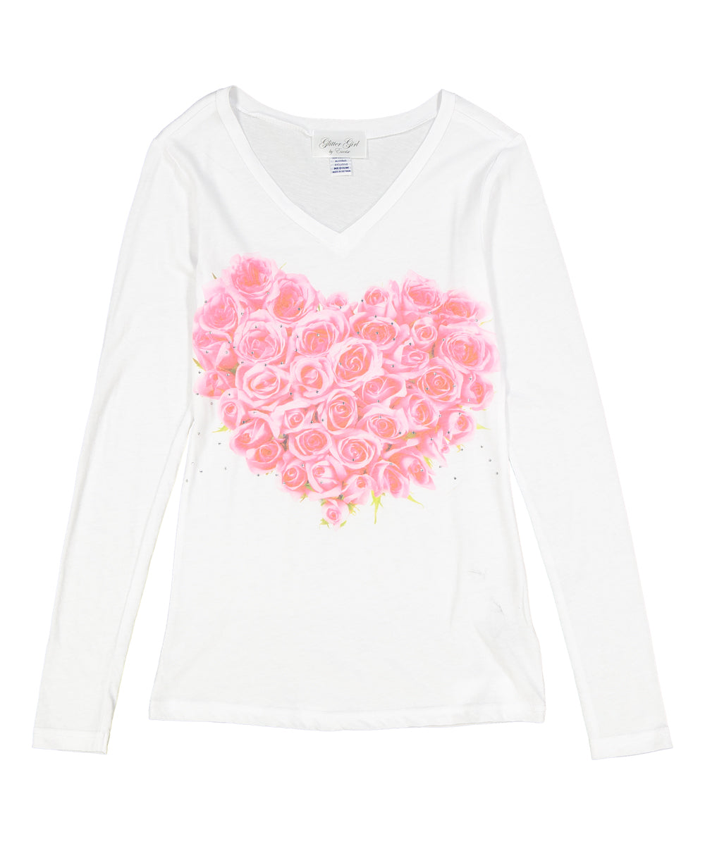 Girls Long Sleeve Top - Roses/Heart