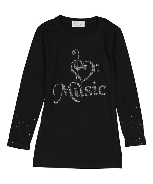 Girls & Juniors Long Sleeve Top -Rhinestone Music Note