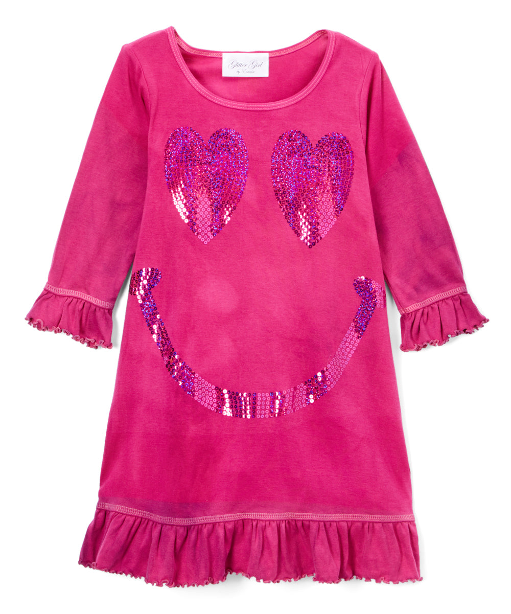 Girls Dress Sequin Happy Face  By Glitter Girl
