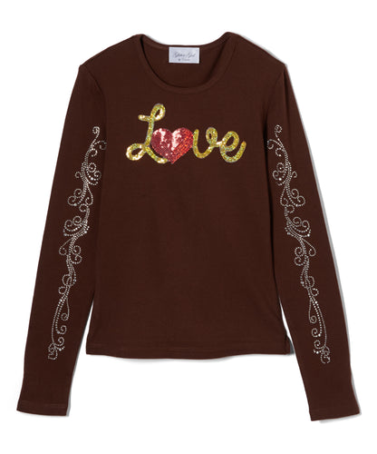 Girls Long Sleeve Top - Sequin Love