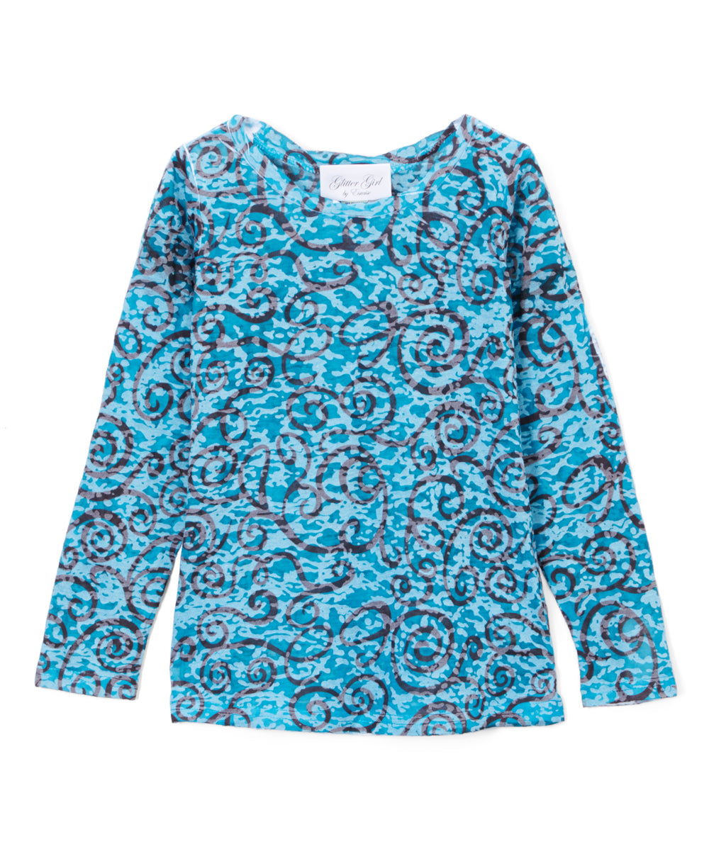Girls Long Sleeve Top - Swirl Print