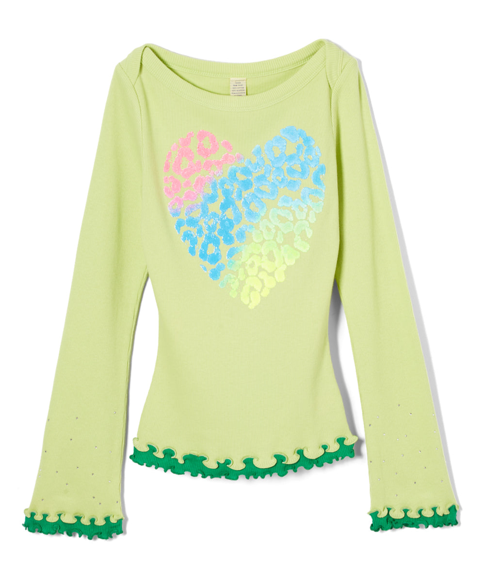 Girls Long Sleeve Top - Leopard Heart