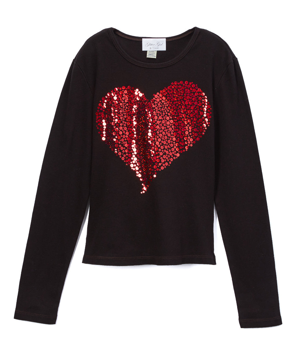 Girls & Junior Long Sleeve Top - Sequin Heart