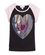 Girls Top Short Sleeve Top  Sequin Hearts