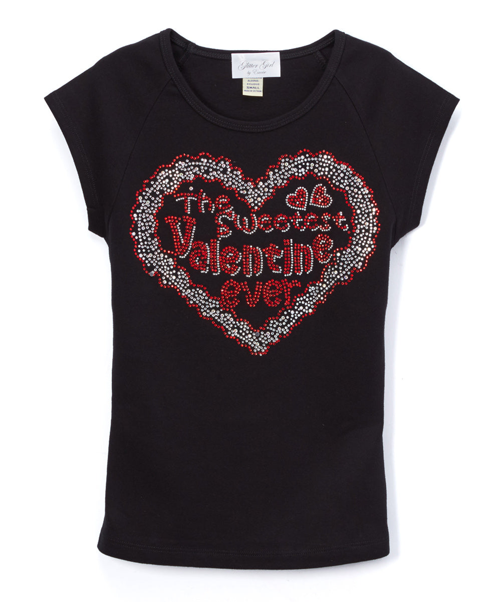 Girls Short Sleeve Top - Rhinestone Valentine