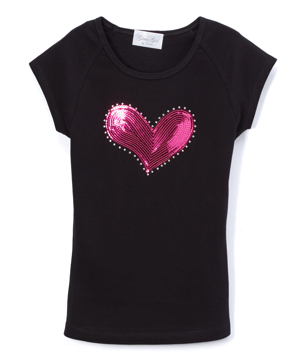 Girls Top Short Sleeve Top - Sequin Heart