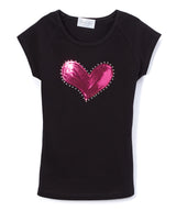 Girls Top Short Sleeve Top - Sequin Heart