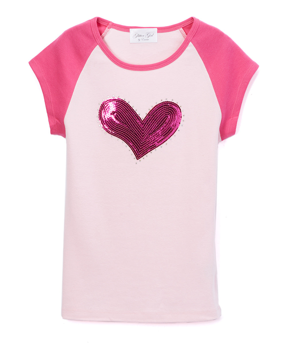 Girls Top Short Sleeve - Sequin Heart