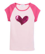 Girls Top Short Sleeve - Sequin Heart
