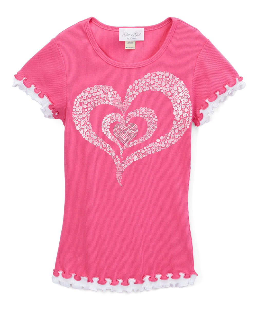 Girls Short Sleeve Top - Sequin Heart