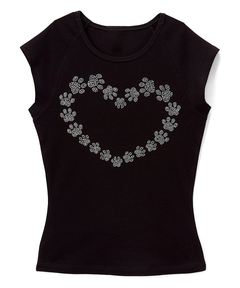 Girls Short Sleeve / Cap Sleeve Top - Rhinestone Paws