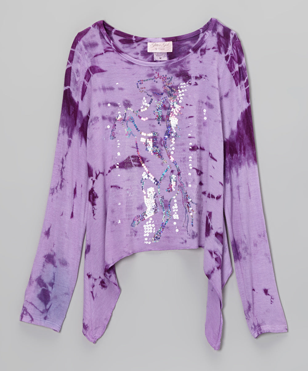 Girls Long Sleeve Top - Sequin Horse