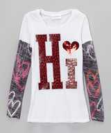 Girls Long Sleeve Top - Faux Leather "Hi"
