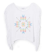 Girls Top Short Sleeve Fringe Top - Aztec