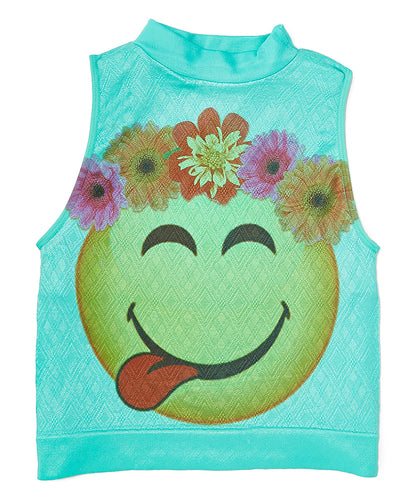 Girls Sleeveless Top - Flower Emoji