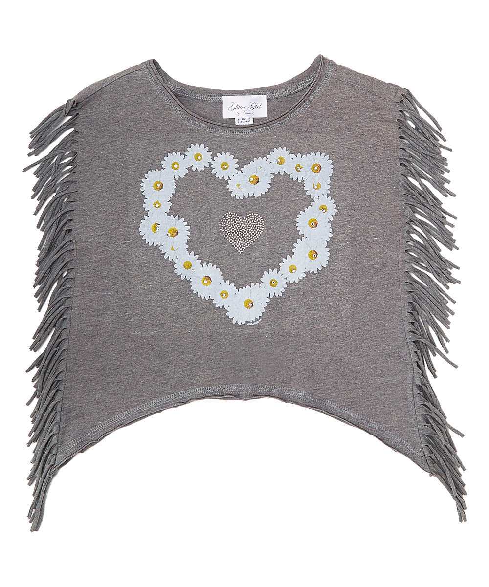 Girls Sleeveless Fringe Top - Daisy/Heart