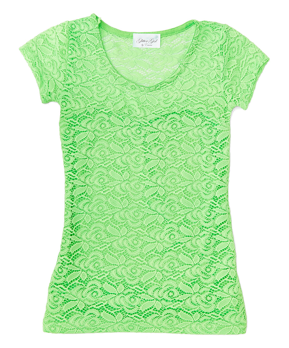 Girls Top Short Sleeve - Allover Lace