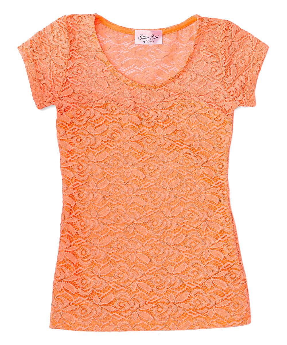 Girls Top Short Sleeve - Allover Lace