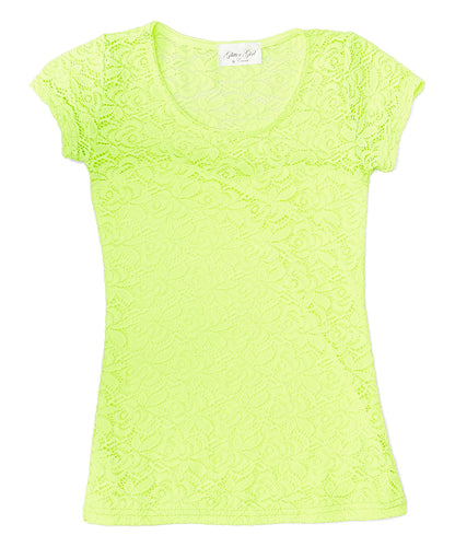 Girls Top Short Sleeve - Allover Lace