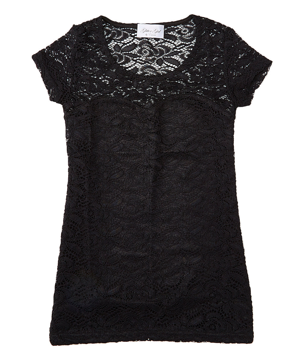 Girls Top Short Sleeve - Allover Lace