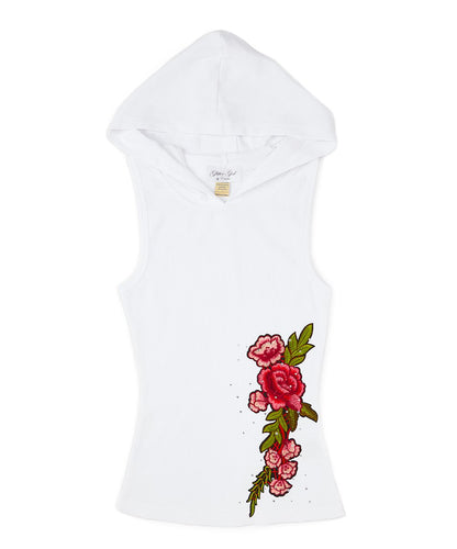 Girls Sleeveless Top Hoodie - Flower Rose