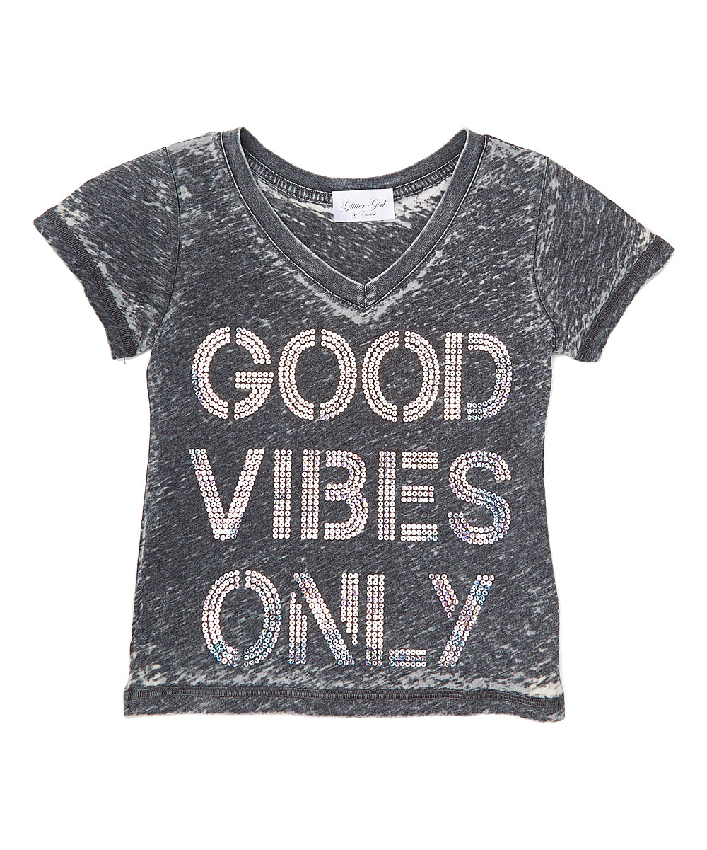 Girls Top Short Sleeve V Neck - Good Vibes Only