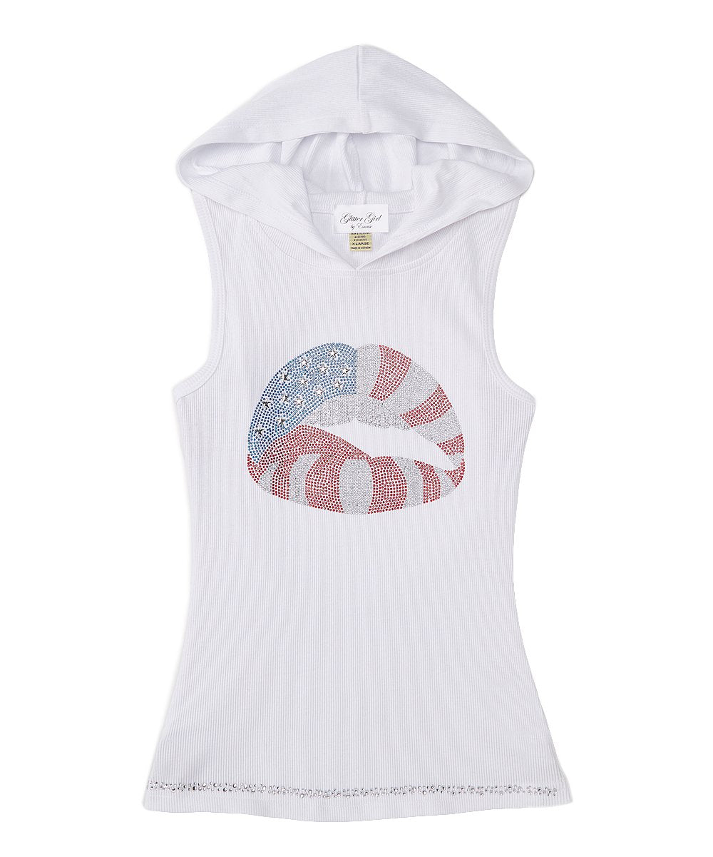 Girls Sleeveless Top Hoodie - Americana Lips