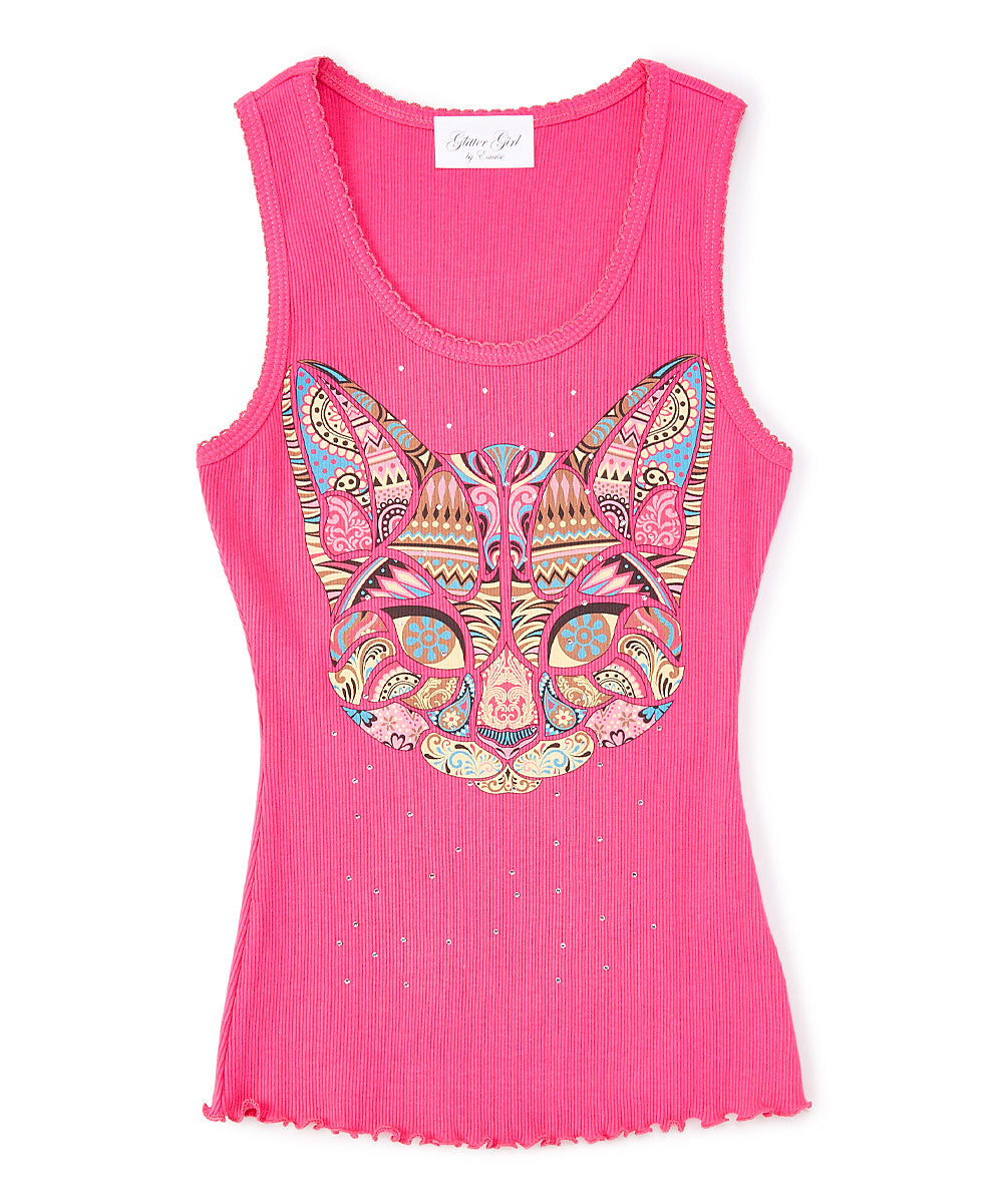 Girls Sleeveless Top - Mosaic Cat