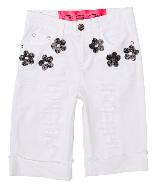 Girls White Denim  Capri Pant