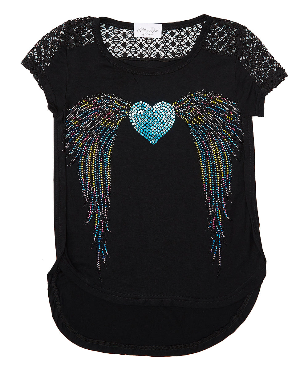 Girls Short Sleeve Top - Lace back- wings