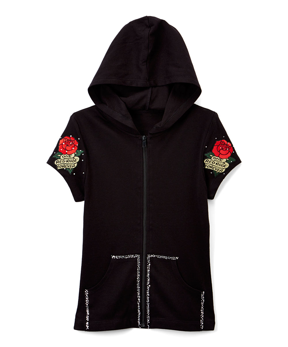 Girls Top Short Sleeve Zip Up Jacket -Roses